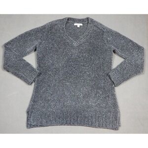 Orvis‎ Tunic Sweater Womens Medium Gray Chenille V Neck Chunky Knit Pullover